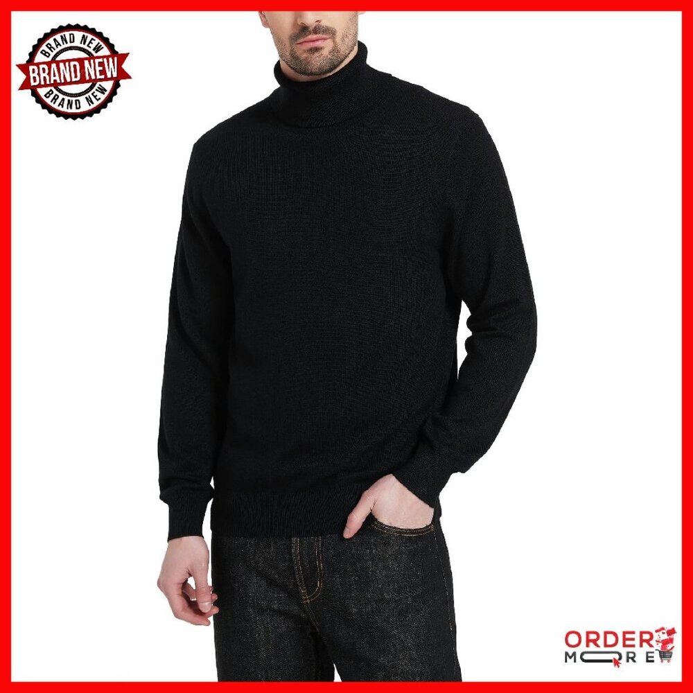 Men's Wool Blend Turtleneck Sweater Lightweight Pullover Long Sleeve
